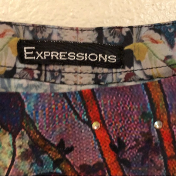 Vibrant colorful print caftan with rhinestones One Size Expressions cata… - Picture 6 of 7